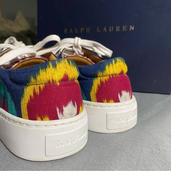 Ralph Lauren Spring 2022 Collection Blue Multi Ikat Print Simra Low Top Sneaker - Picture 12 of 16